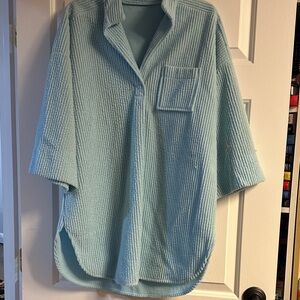 Light Blue Ribbed Half-Sleeve  Pullover